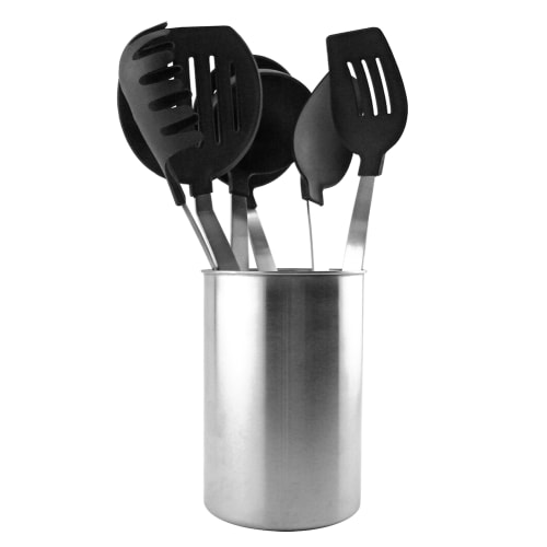 Deluxe Nylon 6 Piece Utensil Set, Black with Stainless Steel Handles